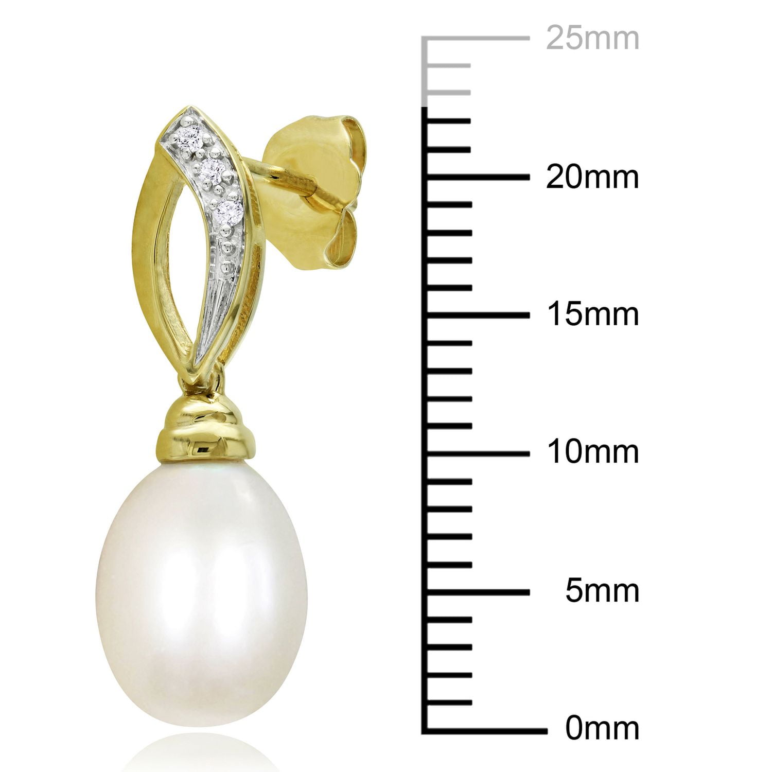 Miabella 7.5-8mm Cultured Freshwater Pearl and Diamond-Accent 10 K Yellow Gold Dangle Earrings