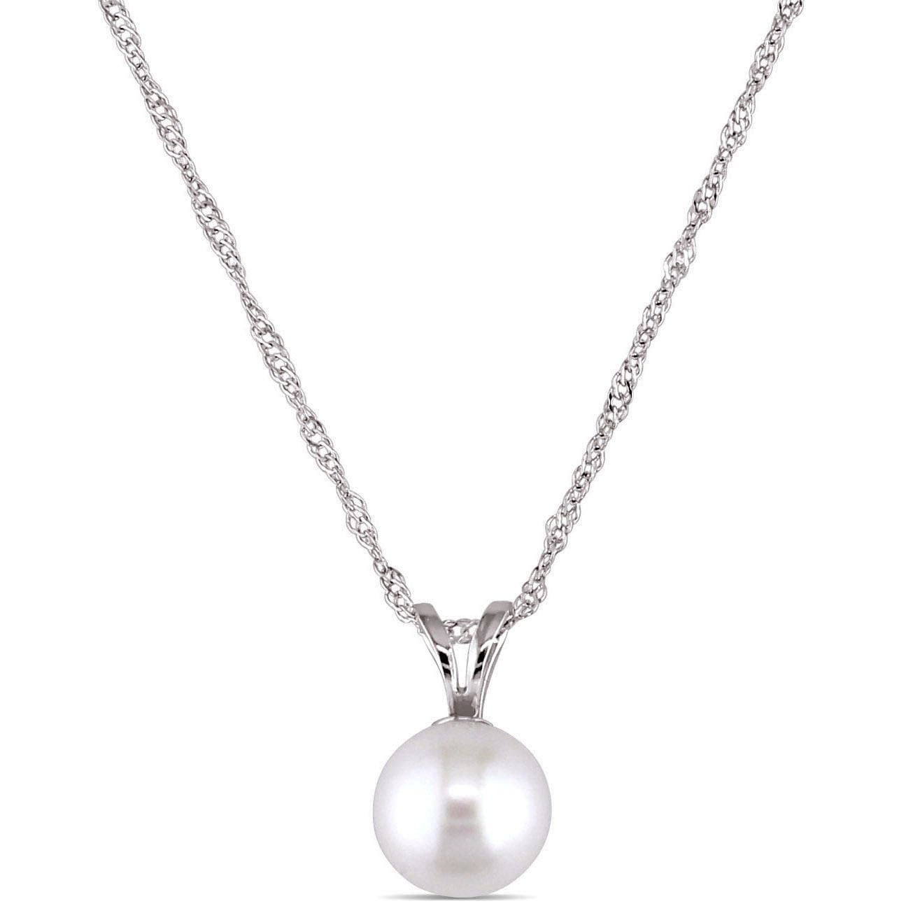 Pendentif solitaire Miabella avec perle cultivée d'eau douce 6,5-7mm en or blanc 14K, 17 po