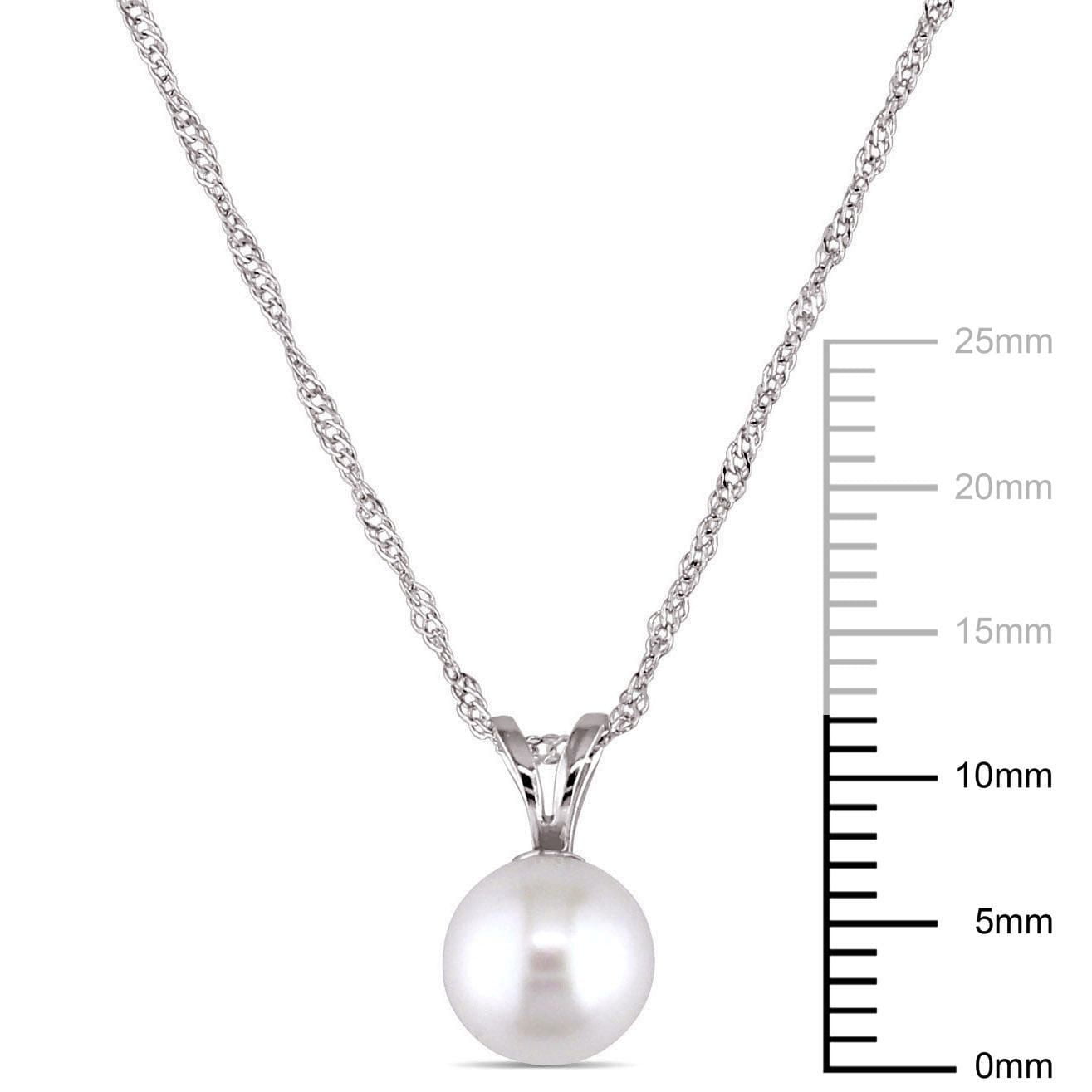 Pendentif solitaire Miabella avec perle cultivée d'eau douce 6,5-7mm en or blanc 14K, 17 po