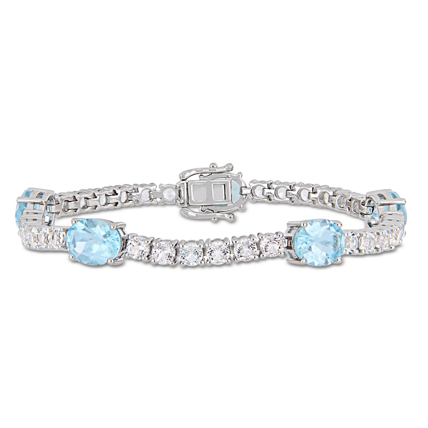 Tangelo 28 Carat T.G.W. Blue Topaz and White Topaz Sterling Silver Oval ...