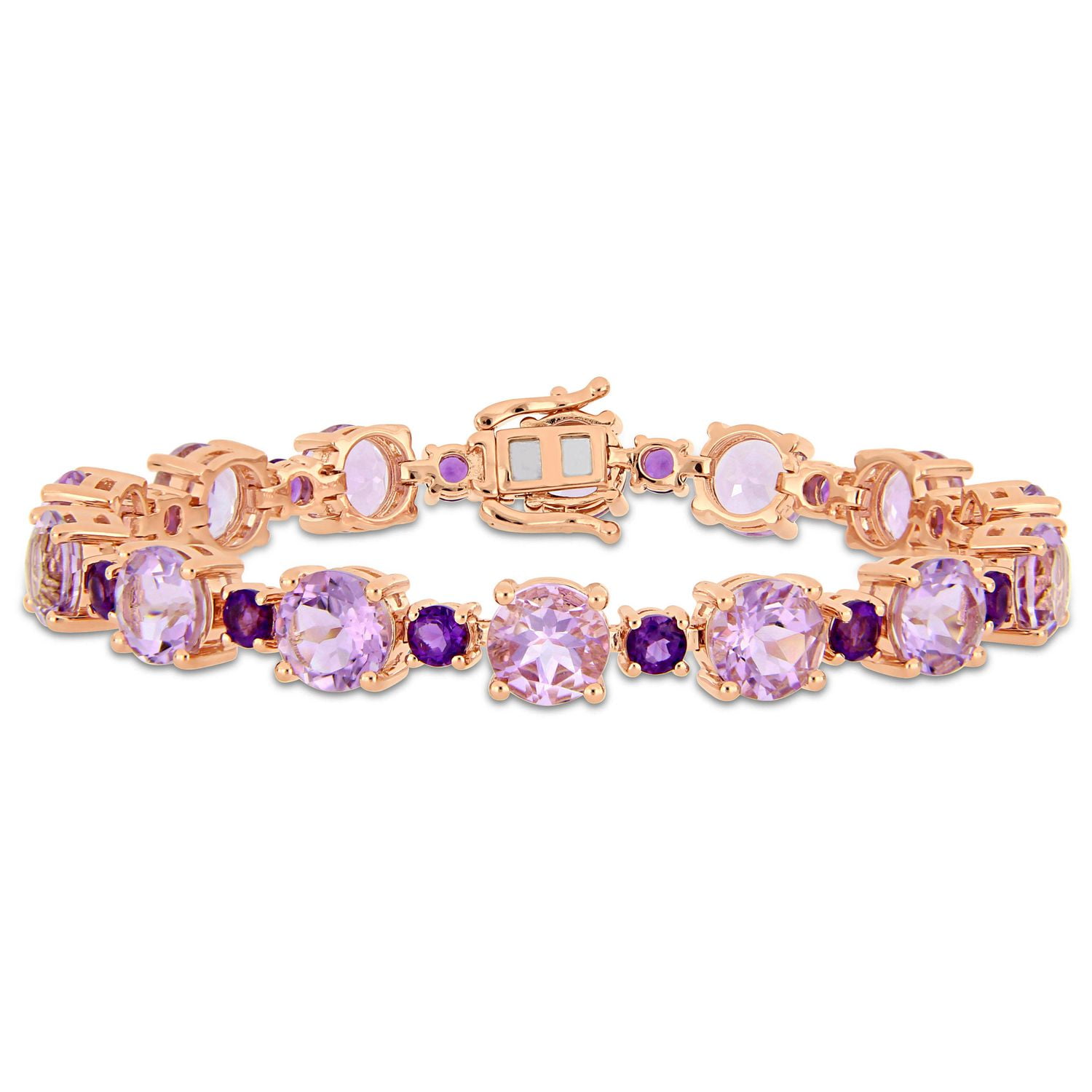 Bracelet tennis Tangelo avec rose de France et améthystes 24-5/8 CT PBT en argent sterling plaqué de rhodium rosé, 7,25 po