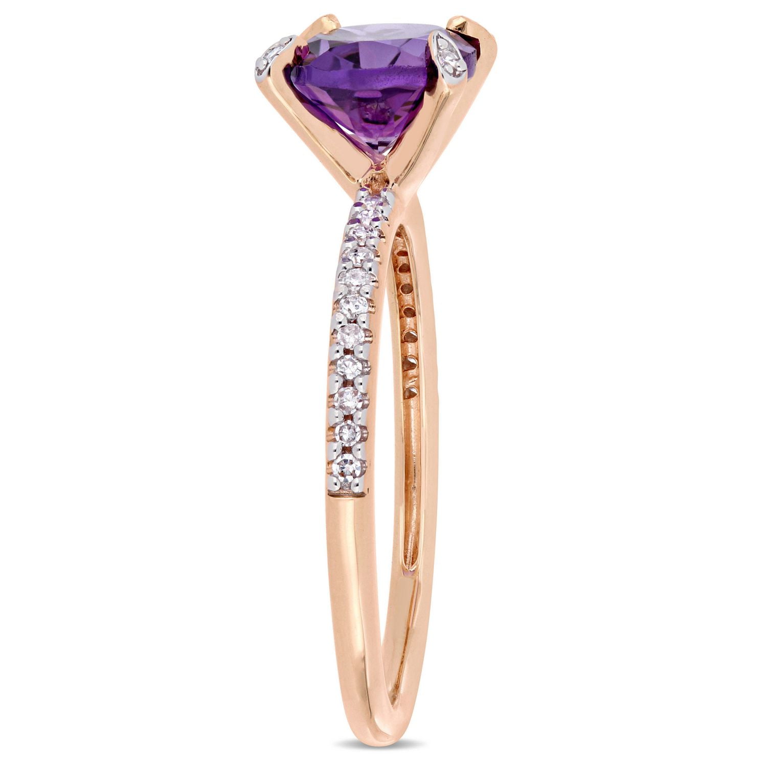 Bague de fiançailles Tangelo avec améthyste 1-5/8 CT PBT et diamants 1/10 CT poids total en or rosé 10K