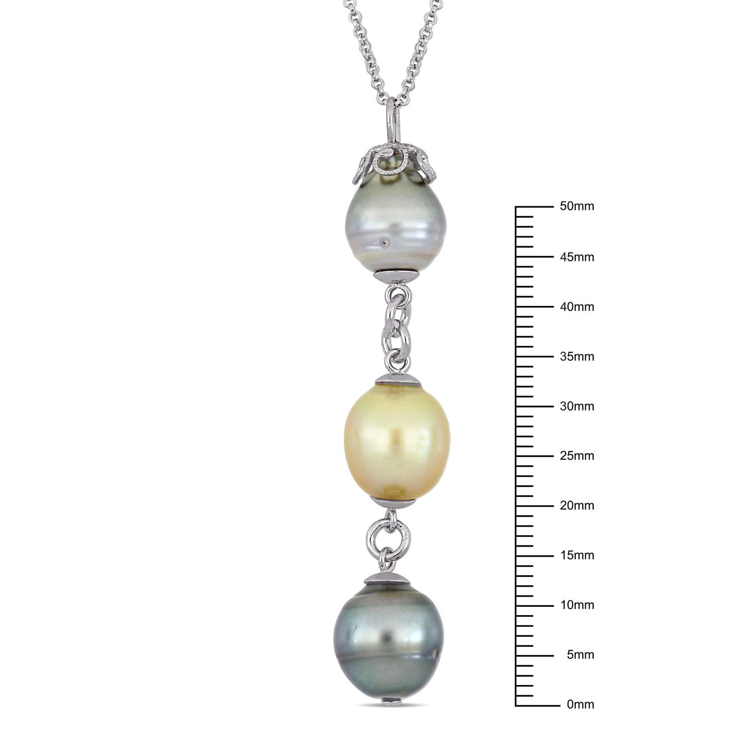 Tangelo 9-11MM Tahitian and Golden South Sea Cultured Pearl Sterling Silver Drop Pendant, 18"