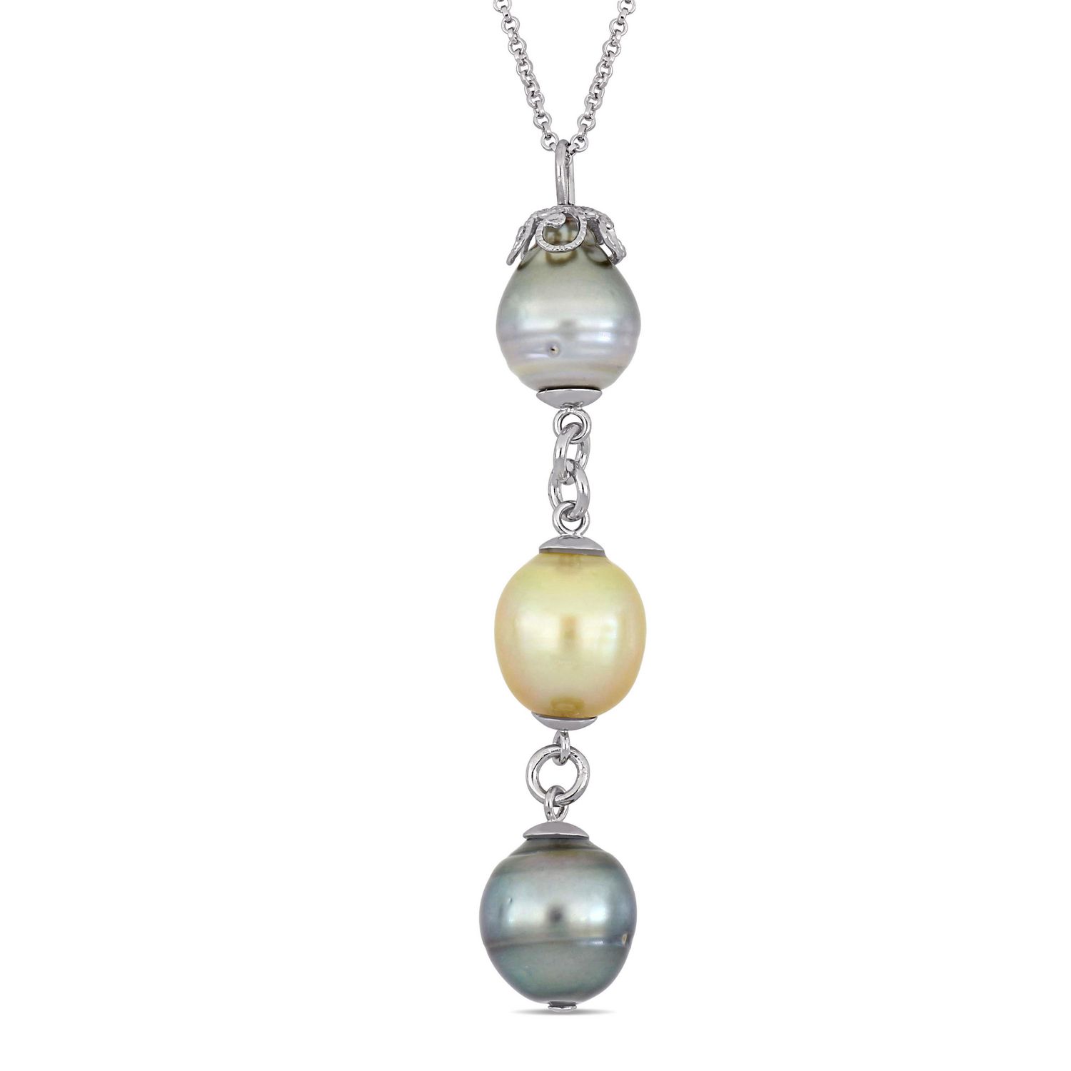 Tangelo 9-11MM Tahitian and Golden South Sea Cultured Pearl Sterling ...