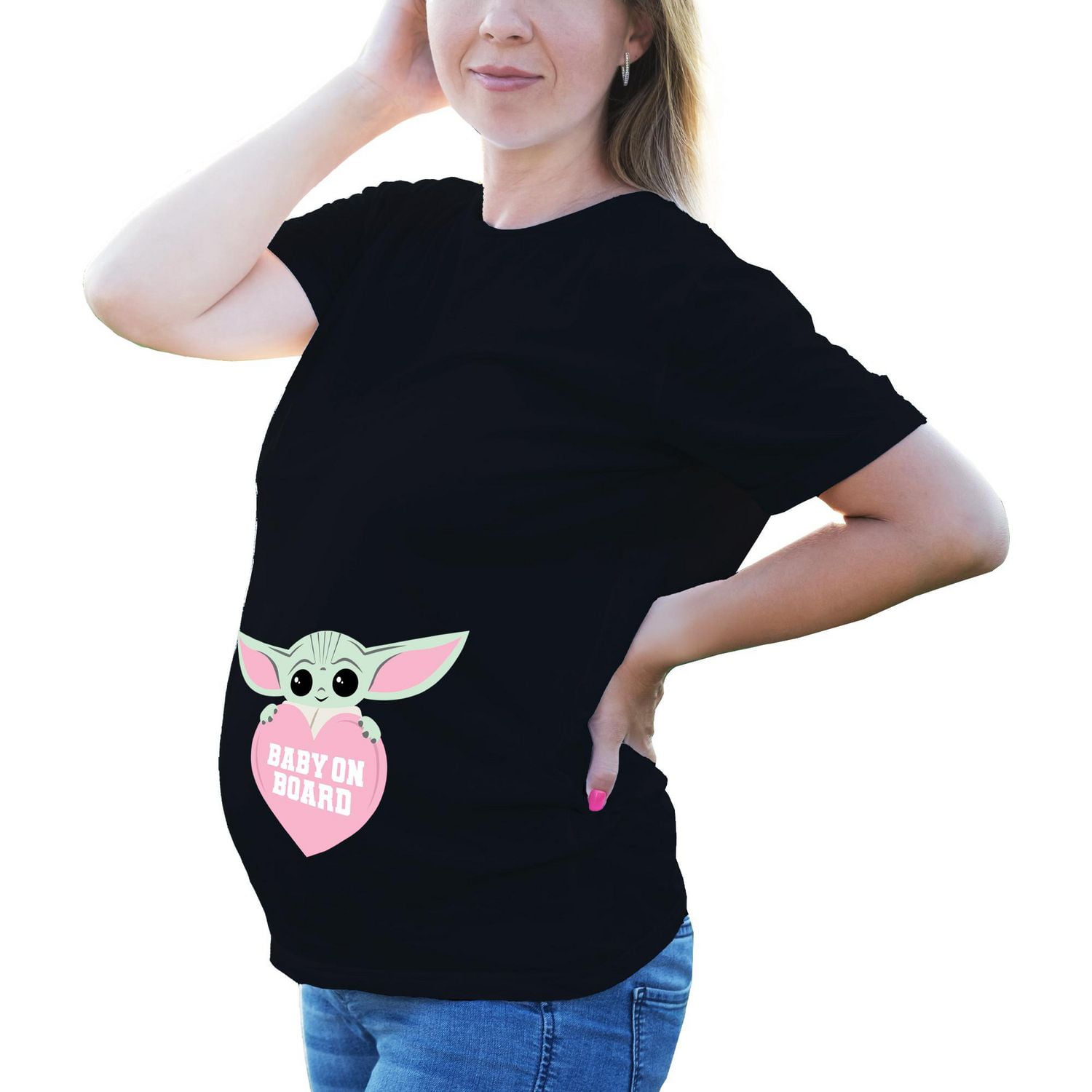 Ladies Maternity Star Wars Mandalorian Baby On Board Short Sleeve Top