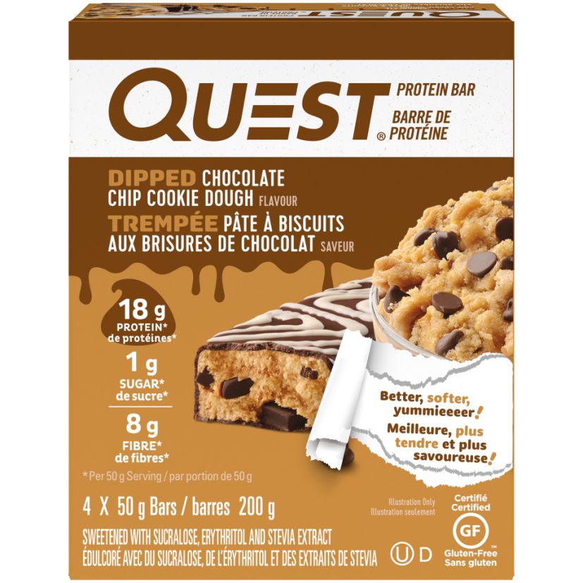 Quest Dipped Chocolate Chip Cookie Dough 4 Pack.