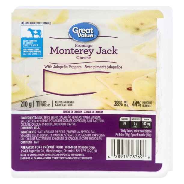 Great Value Monterey Jack Cheese With Jalapeños Peppers Walmart.ca