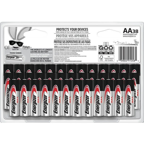 Piles alcalines AA Energizer MAX, emballage de 38 Paquet de 38