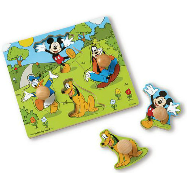 Melissa & Doug Puzzle géant à bouton en bois Disney Bebe Mickey Mouse et ses amis