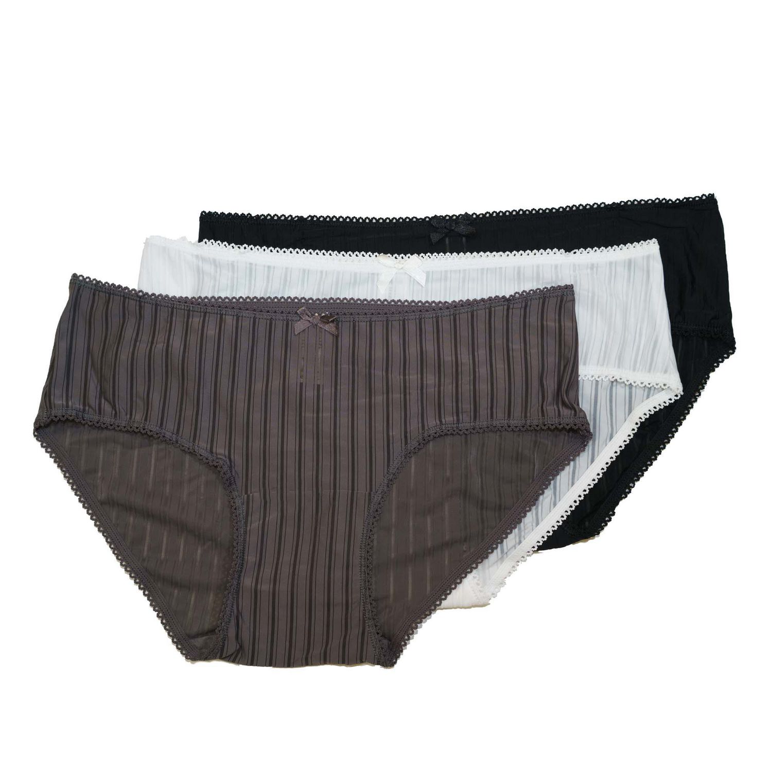 Seamless High Cut Panties Stripe, 4 Pack, Black/Soft Taupe, Small/Medium,  Nylon