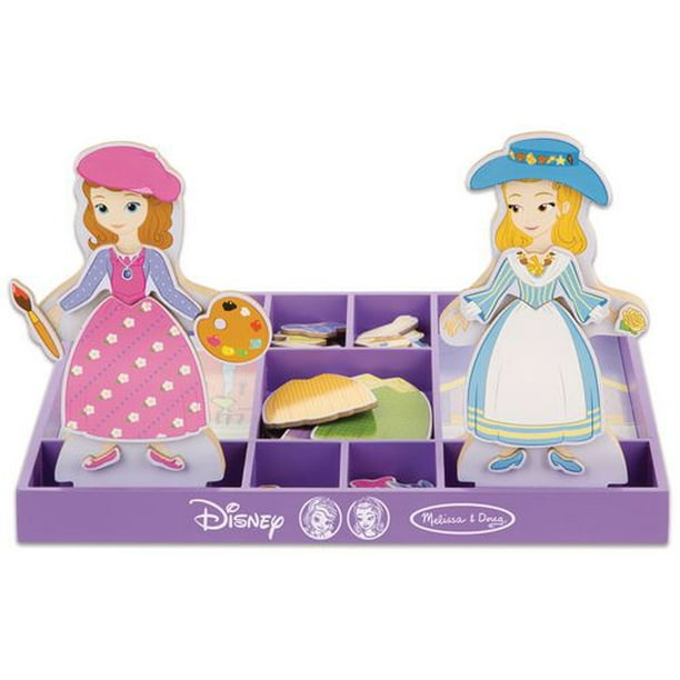 Melissa & Doug Disney Sofia la première et la poupée en bois avec habillage magnétique Ambre Princesse (jeu de simulation, pièces interchangeables, présentoirs, plus de 45 pièces)