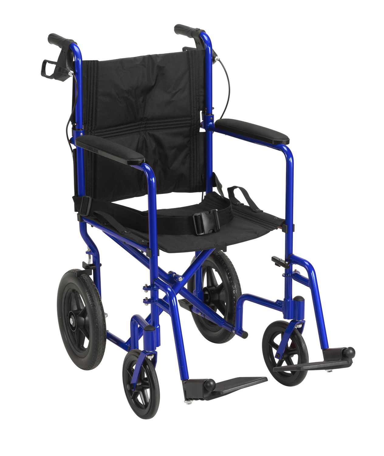 Drive Medical Blue Lightweight Expedition Transport Wheelchair with Hand Brakes