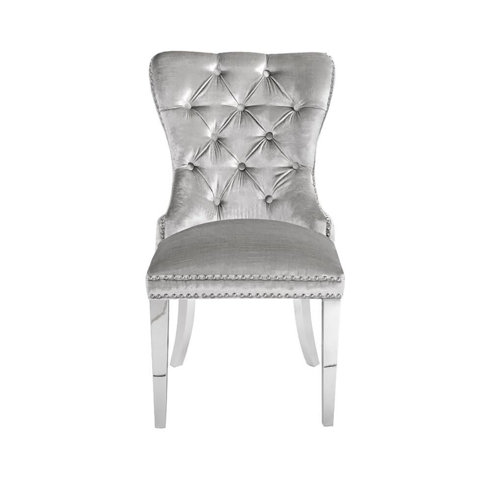 Tufted Upholstered Dining Chair with polished stainless steel legs and