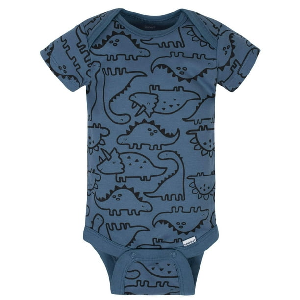 Gerber Baby Boys' 4-pack Short Sleeve Onesies Bodysuits Blue Dinosaur 