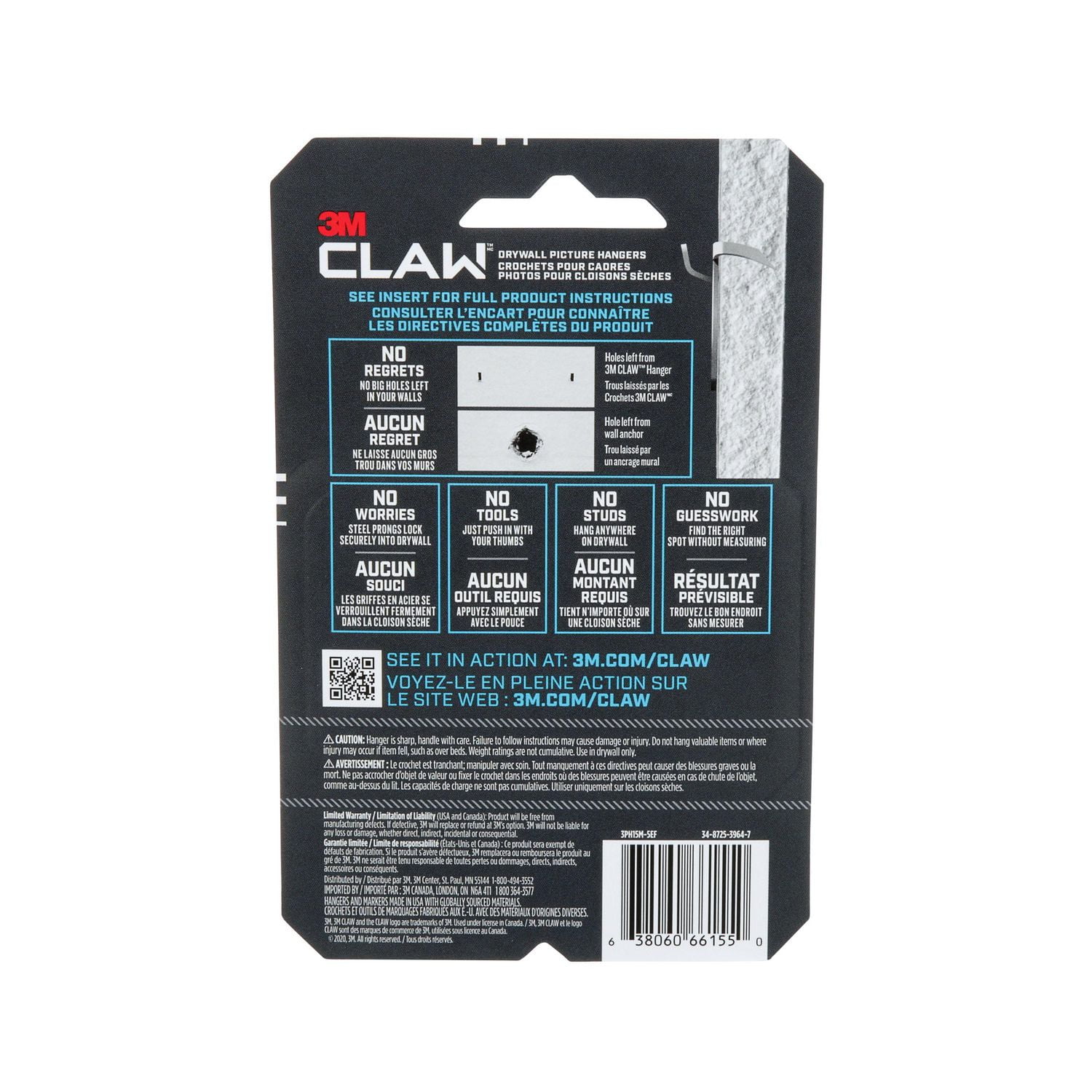 3M CLAW Drywall Picture Hanger for Wall Decor with Temporary Spot Marker,  Holds 15 lbs, 6 Hangers, 6 Markers/Pack