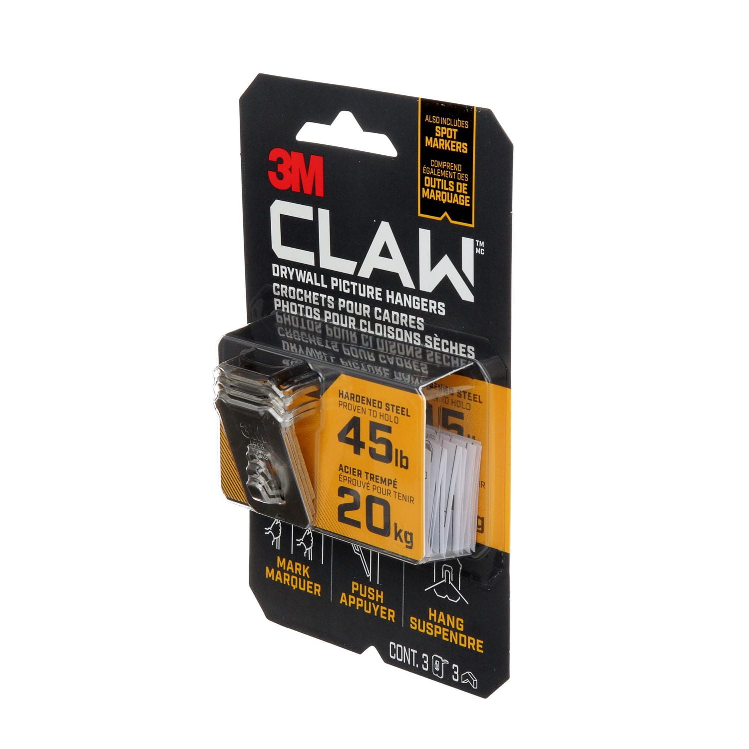CLAW Drywall Picture Hangers - 45 lb, 3 Pack