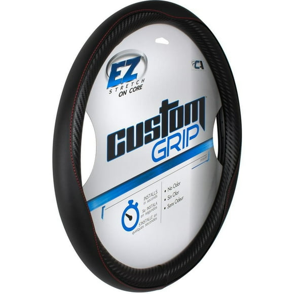 Custom Grip Black w/Red Stitch Carbon Fiber Steering wheel Cover
