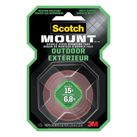 Scotch-Mount™ Outdoor Double-Sided Mounting Tape 411H-DC-EF, Black, 1 in x 60 in (2.54 cm x 1.52 m)