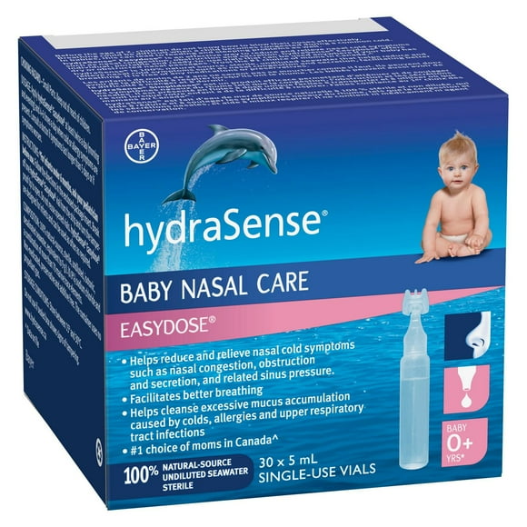 hydraSense Simplidose, soins du nez pour bébé, soulage en douceur la congestion chez les bébés, non médicamenteux, eau de mer de source naturelle à 100 %, sans agent de conservation, stérile