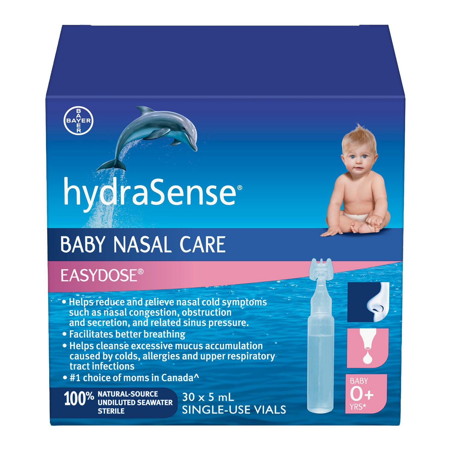 hydraSense Simplidose, soins du nez pour bébé, soulage en douceur la congestion chez les bébés, non médicamenteux, eau de mer de source naturelle à 100 %, sans agent de conservation, stérile