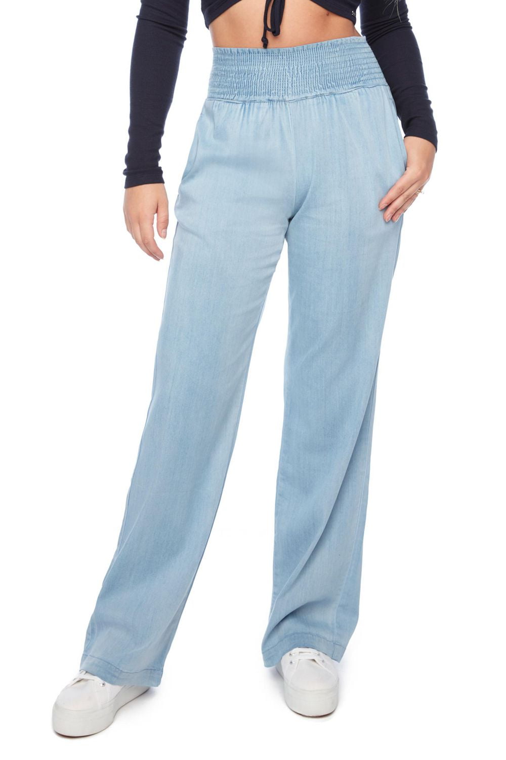 Jeaniologie ™ Pantalon large pour dames à taille haute et smockée Taille P-TTG