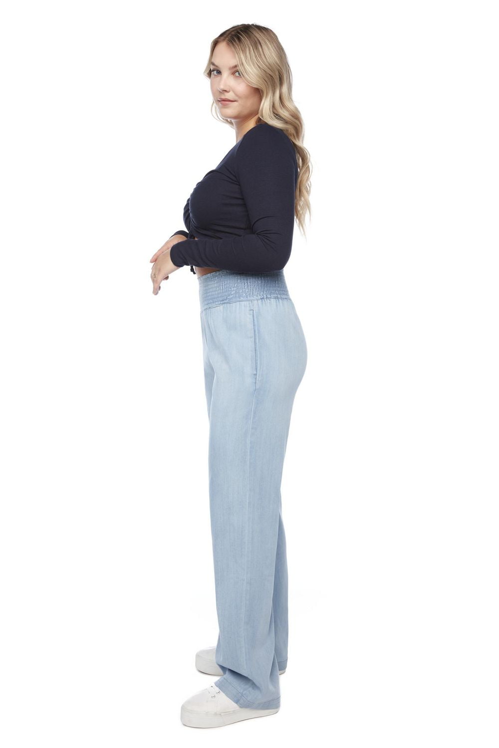 Jeaniologie ™ Pantalon large pour dames à taille haute et smockée Taille P-TTG