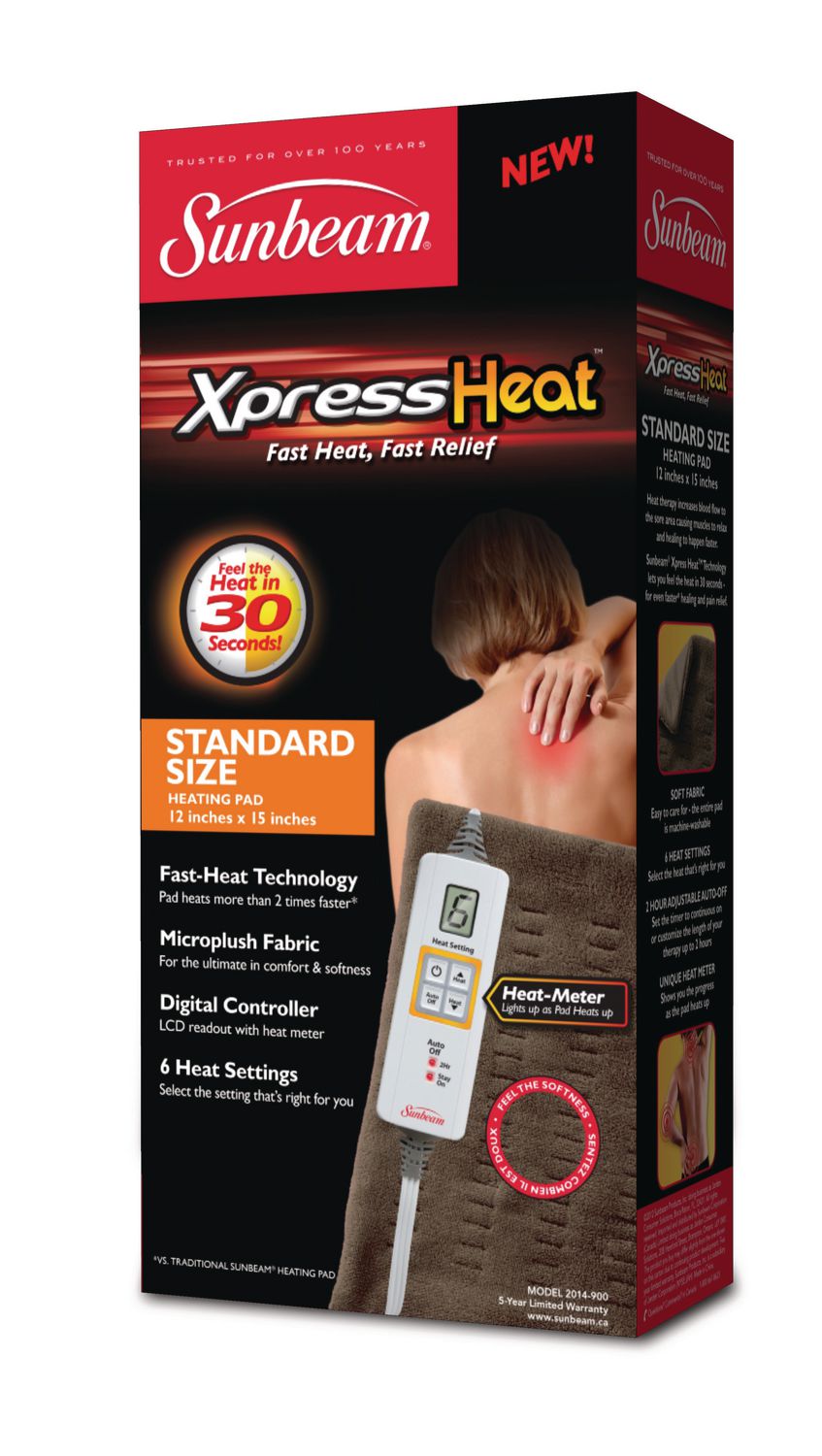 Coussin chauffant électrique Sunbeam XpressHeat de très grand format pour  les douleurs musculaires et articulaires, brun