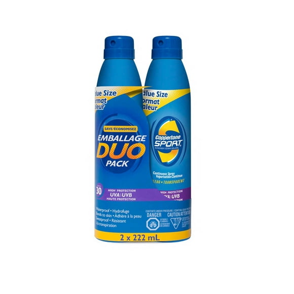 Vaporisation continue transparent avec écran solaire d’emballage duo de Coppertoen SportMD - FPS 30