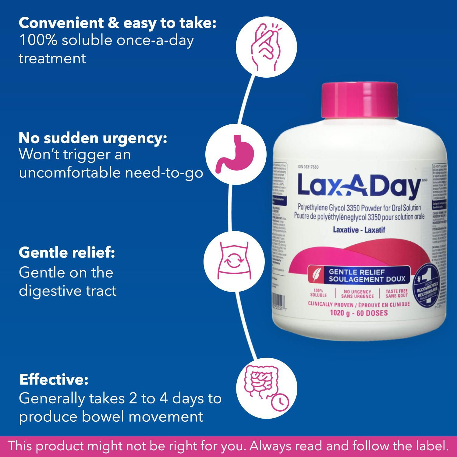 Lax-A-Day® Laxative Powder, 1020g - 60 Doses 