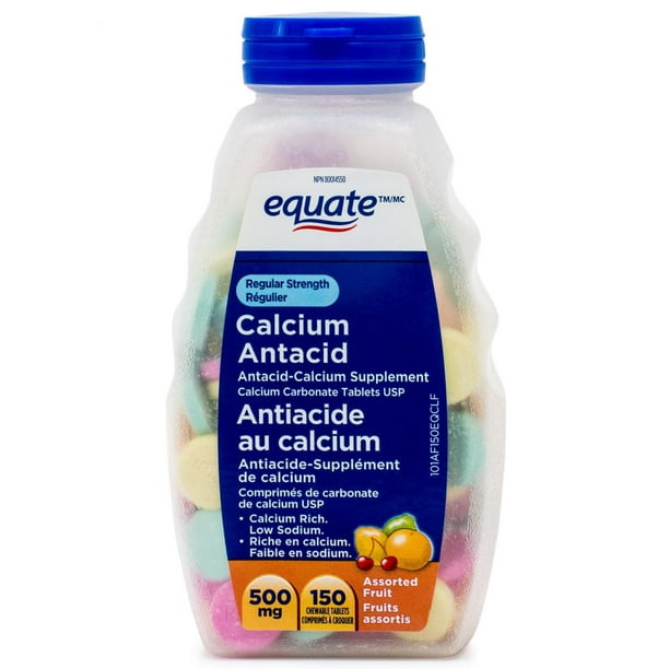 Equate Antiacide au calcium régulier – Fruits assortis, Antiacide – Supplément de calcium, 500 mg