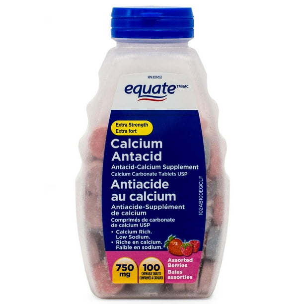 Equate Antiacide au calcium extra fort – Baies assorties, Antiacide – Supplément de calcium, 750 mg