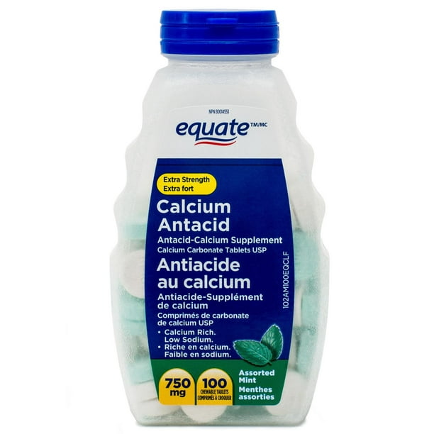 Equate Antiacide au calcium extra fort – Menthes assorties, Antiacide – Supplément de calcium, 750 mg