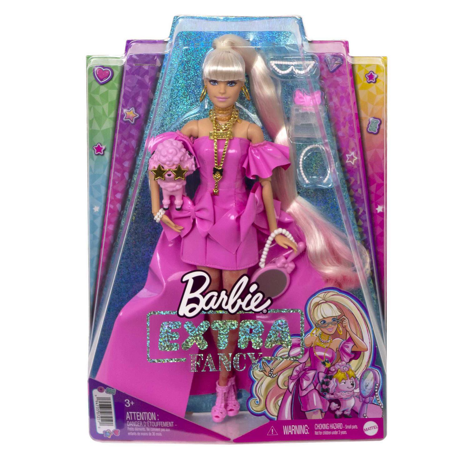 Barbie Extra Fancy Doll in Pink Gown with Pet, Toy for 3 Year Olds