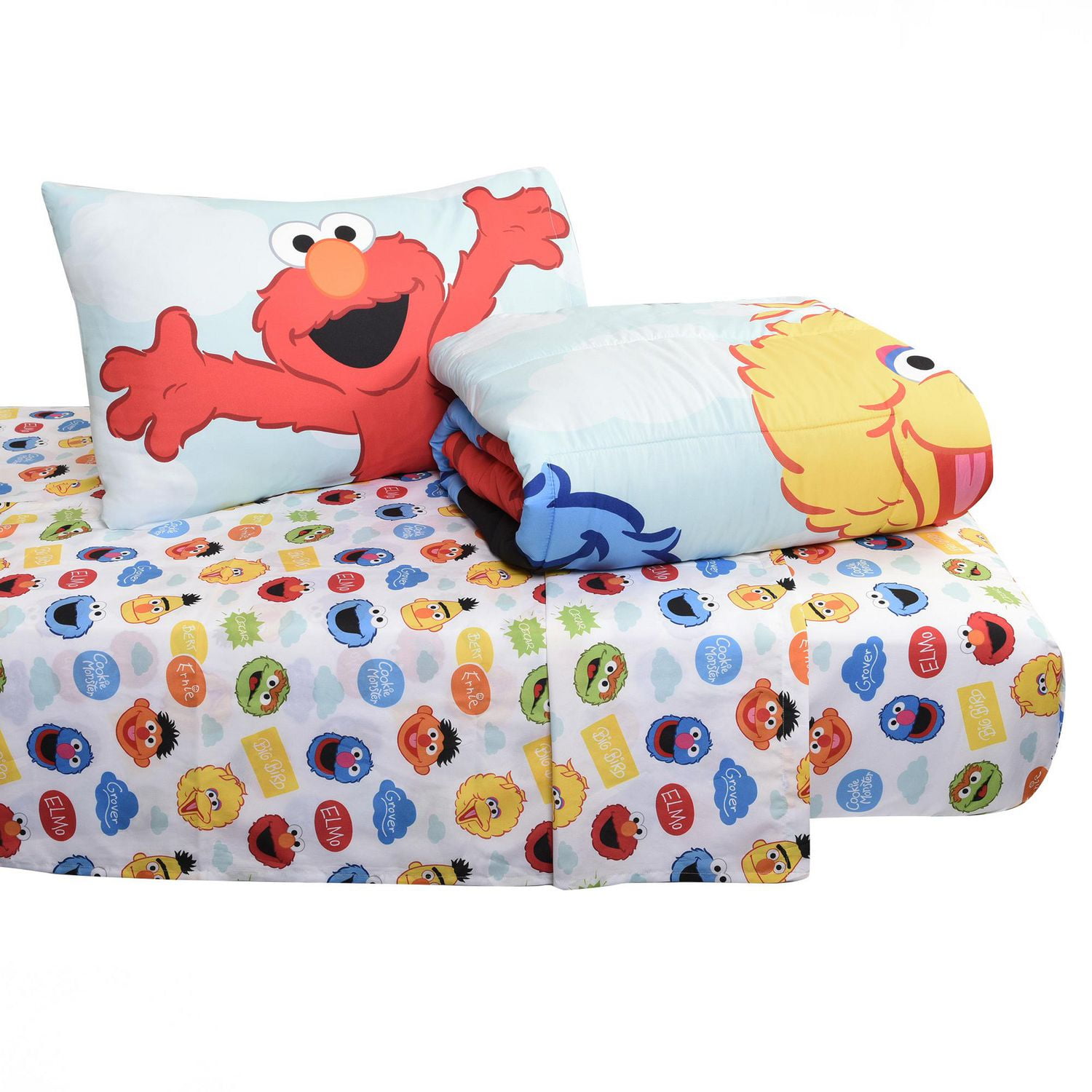 Sesame Street 4 Piece Twin Bedding Set with Reversible Comforter Fitted Sheet Flat Sheet and Pillowcase Walmart