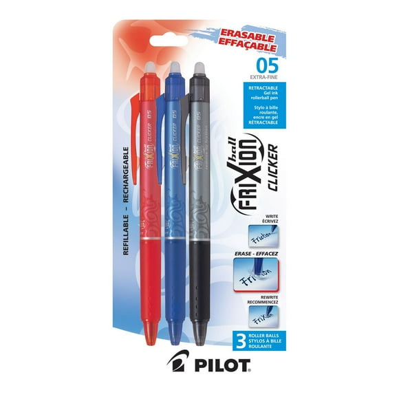 FriXion Ball Clicker Retractable Erasable Gel Pens - Assorted, Extra-fine 0.5mm point, 3-pk