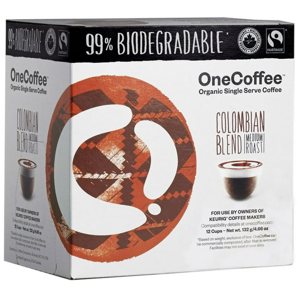 Café à une portion 99 % biodégradable, biologique et équitable d'OneCoffee - mélange colombien, torréfaction moyenne 12 tasses