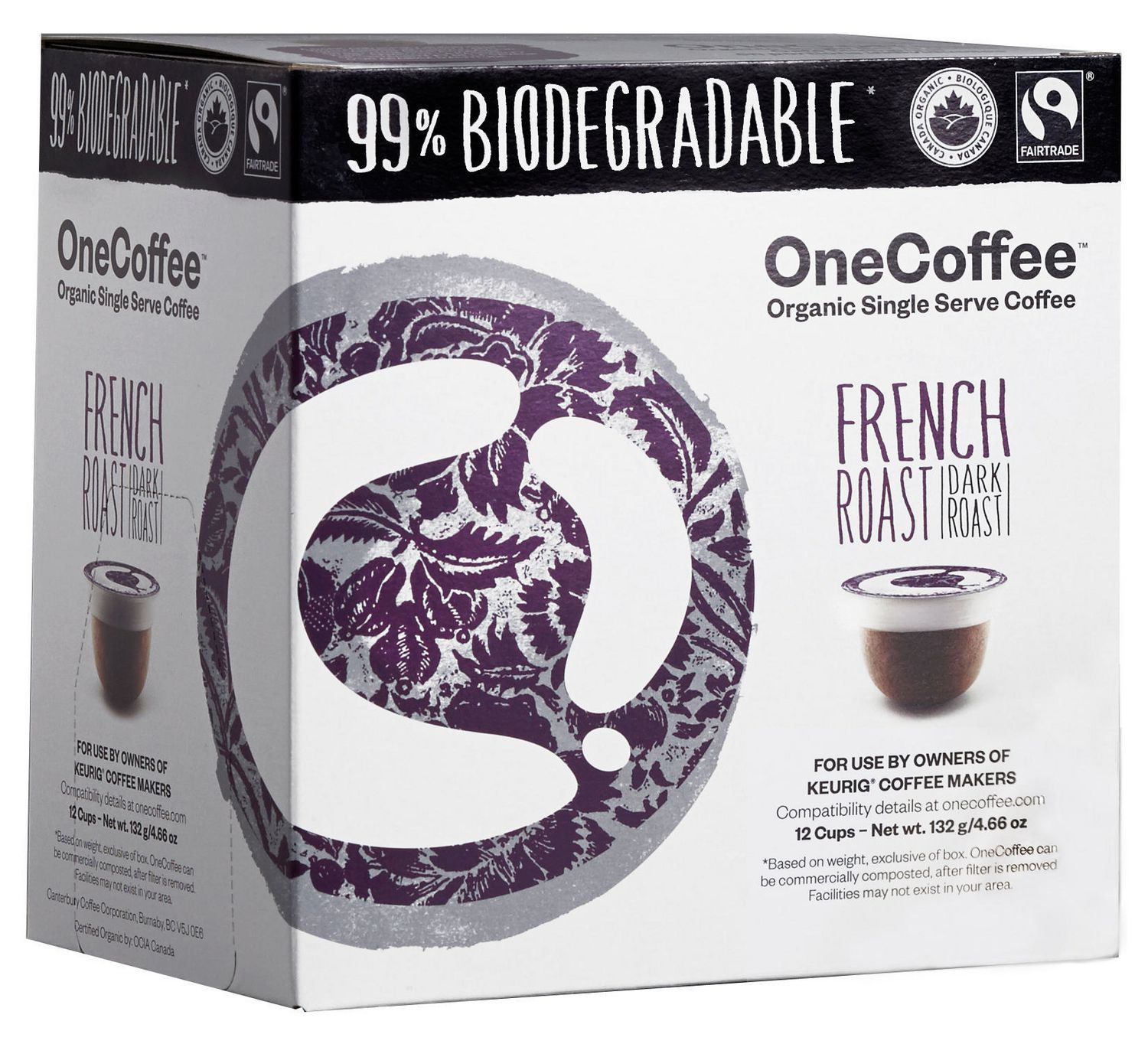 OneCoffee 99 Biodegradable, Organic & Fair Trade Single Serve Coffee French Dark Roast