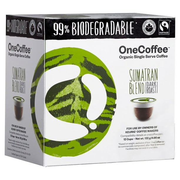 Café à une portion 99 % biodégradable, biologique et équitable d'OneCoffee - mélange sumatranais, torréfaction noire 12 tasses
