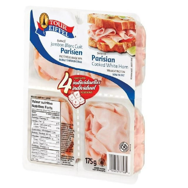 TE 4 pack Shaved Parisian Ham 175g, TE shaved Parisian Ham Cooked White Ham 14% meat protein