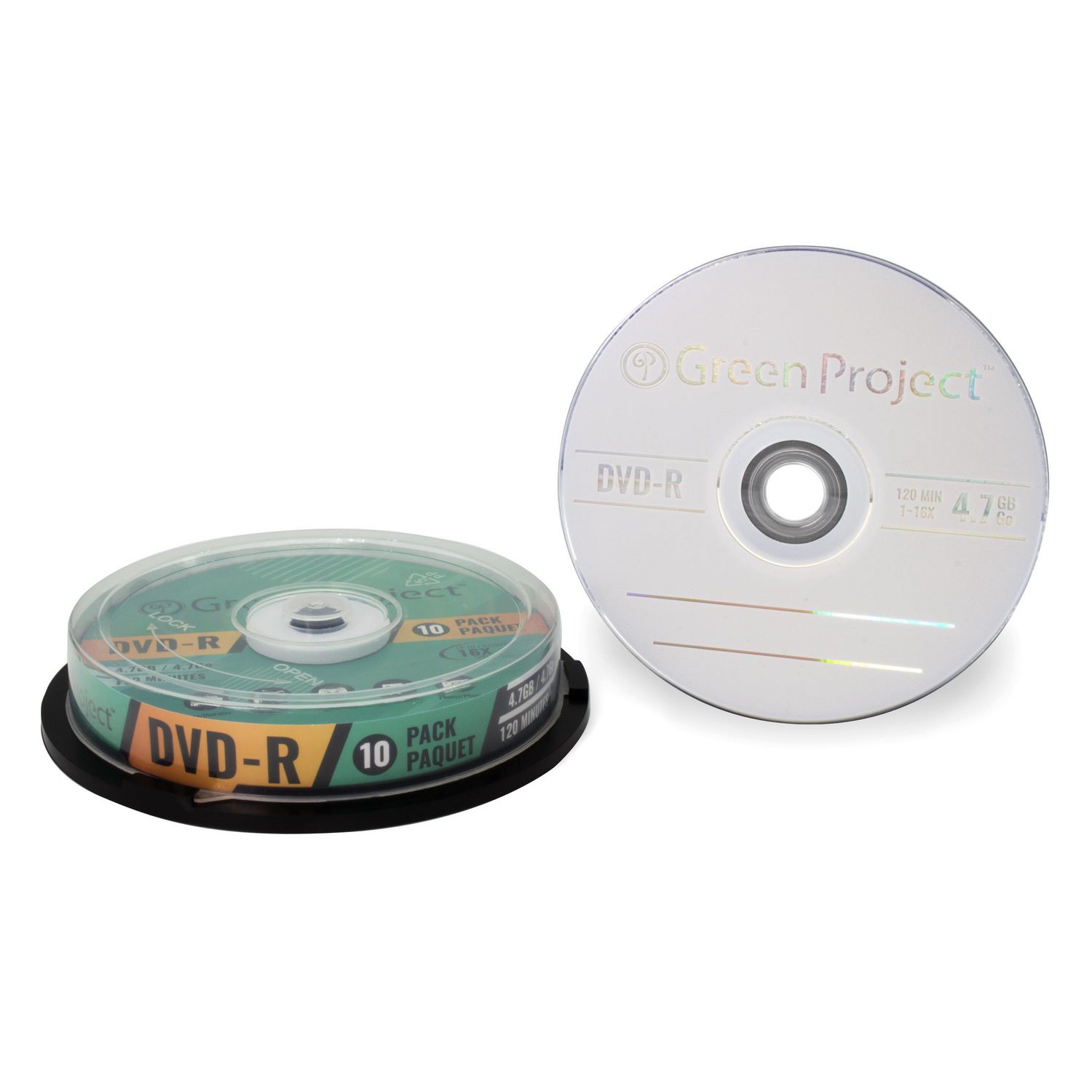 Green Project Recordable DVD-R 16X 10 Pack Cake Box, DVD-R 10 Pack