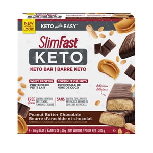SlimFast Barre de kéto avec protéines de lactosérum et huiles de coco MCT - Boîte de chocolat au beurre d'arachide
