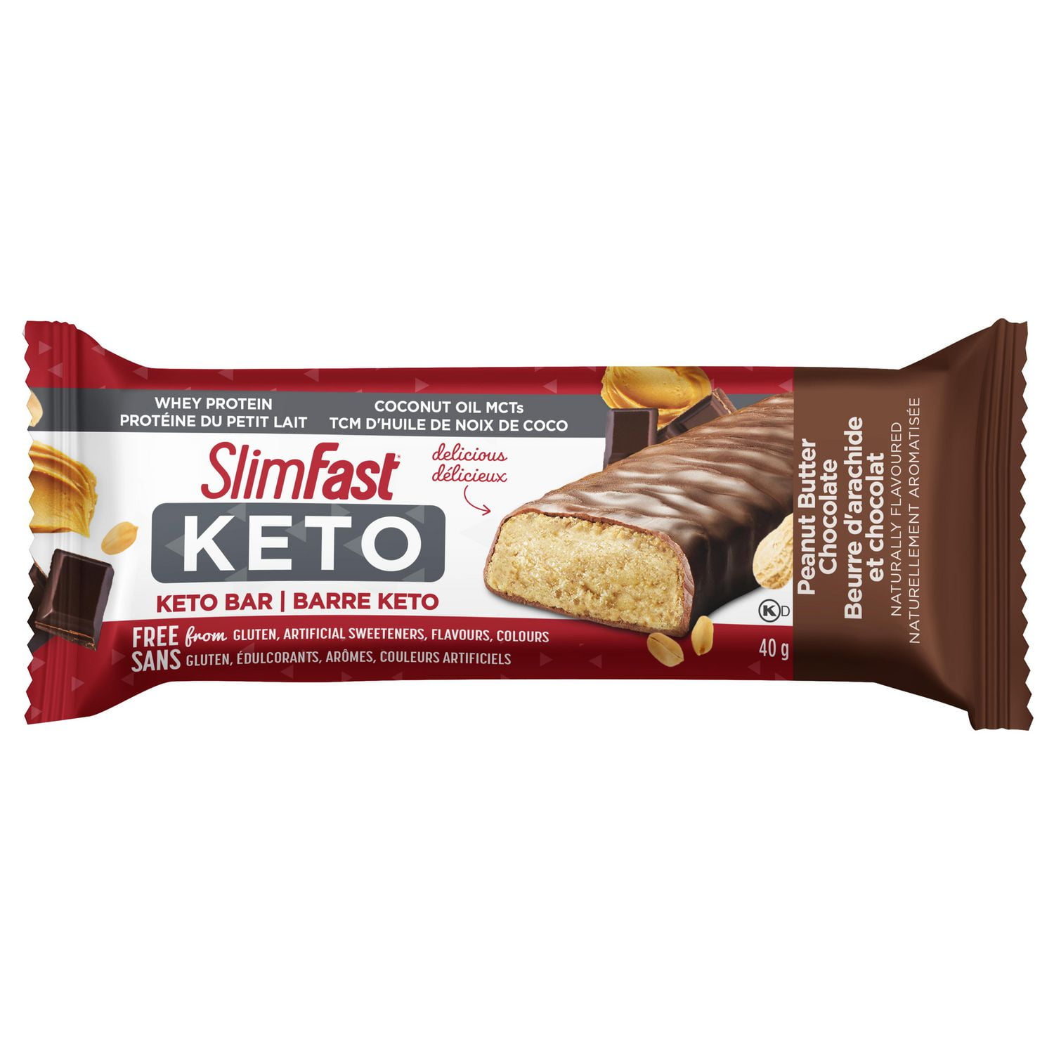 SlimFast Keto Bar with Whey Protein and Coconut Oil MCTs - Box of Peanut Butter Chocolate