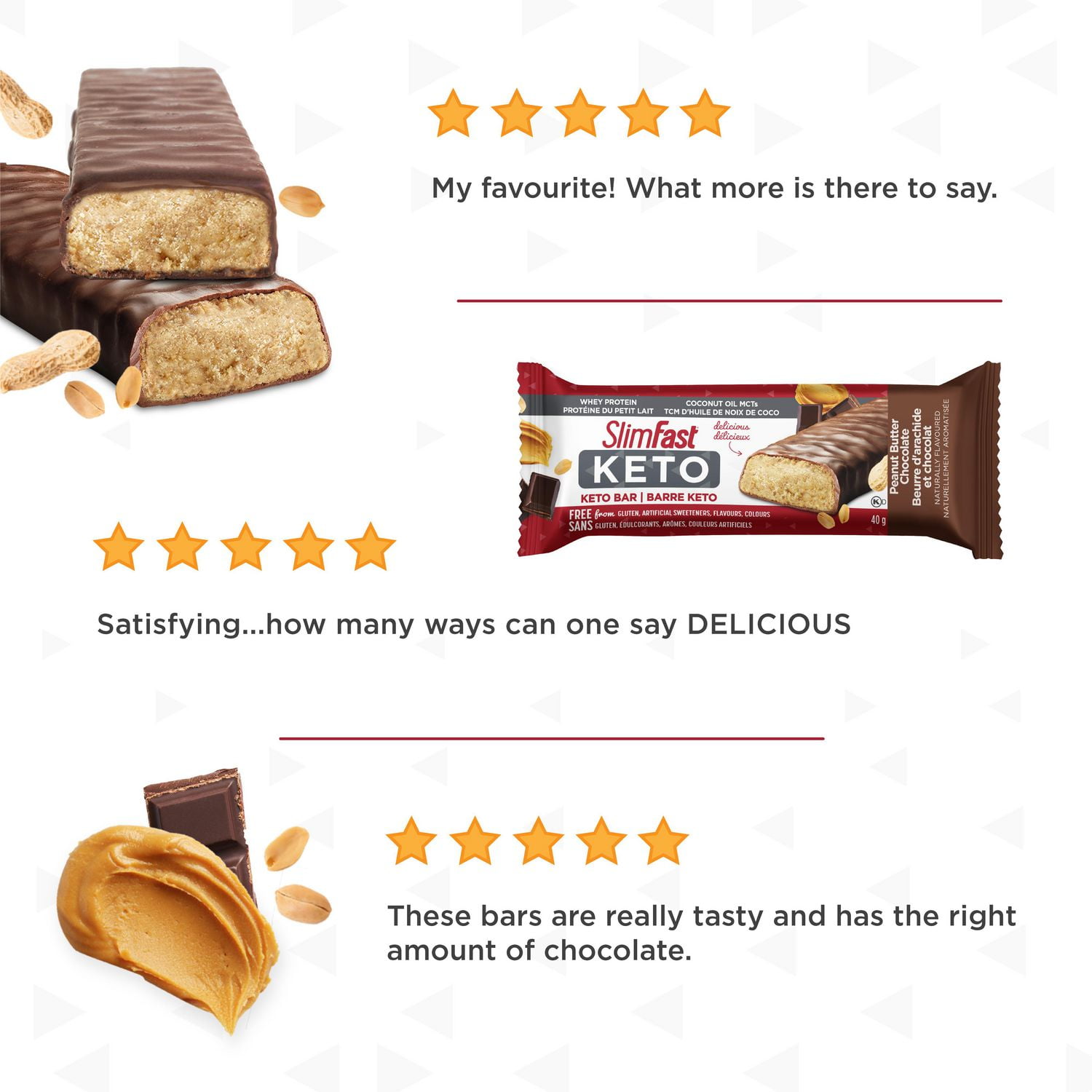 SlimFast Keto Bar with Whey Protein and Coconut Oil MCTs - Box of Peanut Butter Chocolate