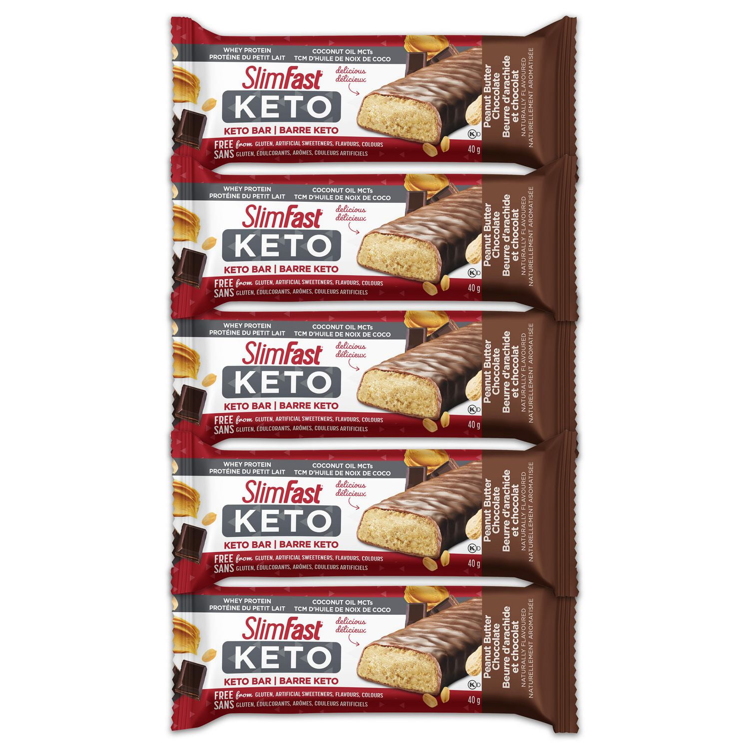 SlimFast Keto Bar with Whey Protein and Coconut Oil MCTs - Box of Peanut Butter Chocolate