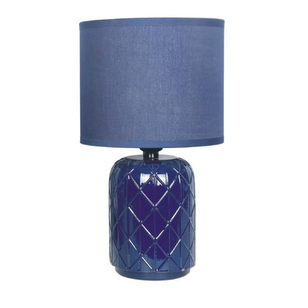 Céramique Lampe De Table Avec Abat-Jour (Tetra) (Bleu Marine