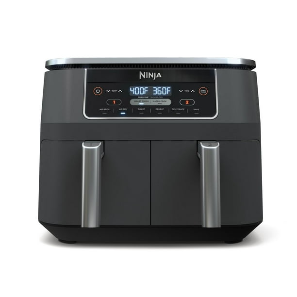 Ninja DZ201C, Foodi 6-en-1 8 l Friteuse à air chaud à deux paniers avec technologie DualZone, Noir, 1690W 6&nbsp;programmes personnalisables