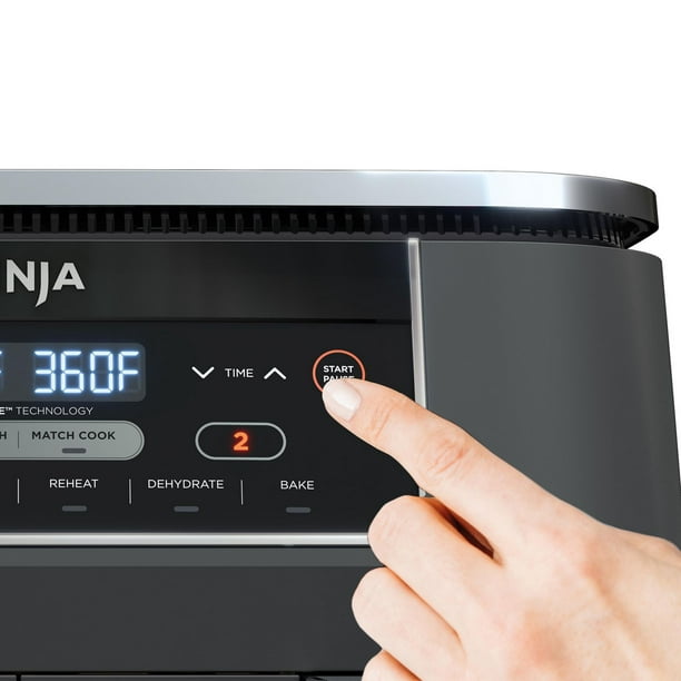 Ninja DZ201C, Foodi 6-en-1 8 l Friteuse à air chaud à deux paniers avec  technologie DualZone, Noir, 1690W 6 programmes personnalisables 