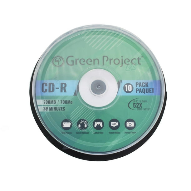 Green Project Recordable CD-R 52X 10-Pack Cake Box, CD-R 10-Pack