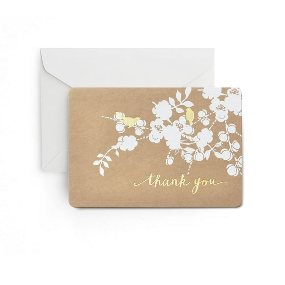 Carte de remerciement « Thank You » avec oiseau doré sur papier kraft de Gartner Studios