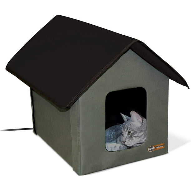 K&H Outdoor Heated Kitty House Olive And Black Walmart.ca
